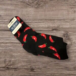 NWT Northeast Outfitters Cozy Cabin Socks Mens 8-12.5 black red CHILI PEPPERS